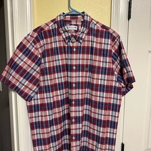 Lacoste Men's Red and Blue Plaid Shirt